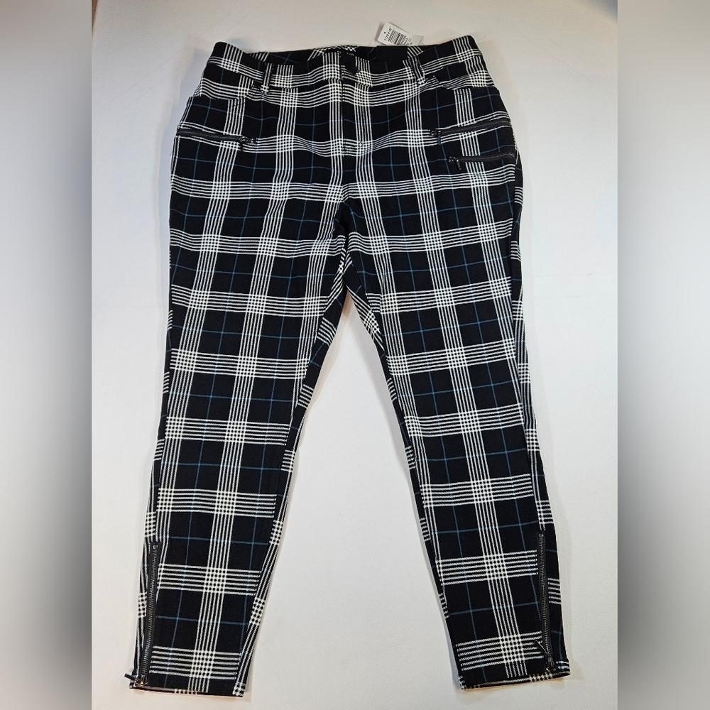 NWT TORRID Size 16 BLACK TEAL PLAID PONTE MULTI ZIP SKINNY ANKLE PANTS POCKET - Picture 13 of 14
